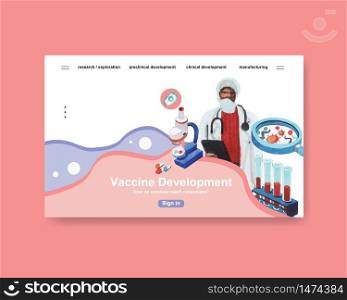 healthcare website template design with medical staff and doctors and patients watercolor illustration