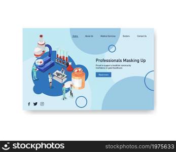 healthcare website template design with medical staff and doctors and patients watercolor illustration