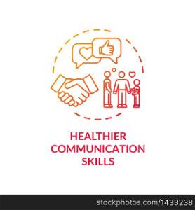 Healthier communication skills concept icon. People conversation. Best friends talking. Business agreement idea thin line illustration. Vector isolated outline RGB color drawing. Healthier communication skills concept icon
