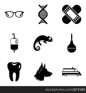 Healthy animal icons set. Simple set of 9 healthy animal vector icons for web isolated on white background. Healthy animal icons set, simple style