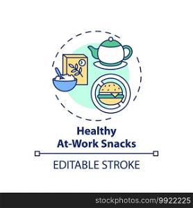 Healthy at-work snacks concept icon. Workplace wellness ex&le idea thin line illustration. Decreasing hunger. Oats and high-fibre muesli. Vector isolated outline RGB color drawing. Editable stroke. Healthy at-work snacks concept icon