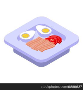 Healthy breakfast boiled egg and bacon icon. Isometric of healthy breakfast boiled egg and bacon vector icon for web design isolated on white background. Healthy breakfast boiled egg and bacon icon, isometric style