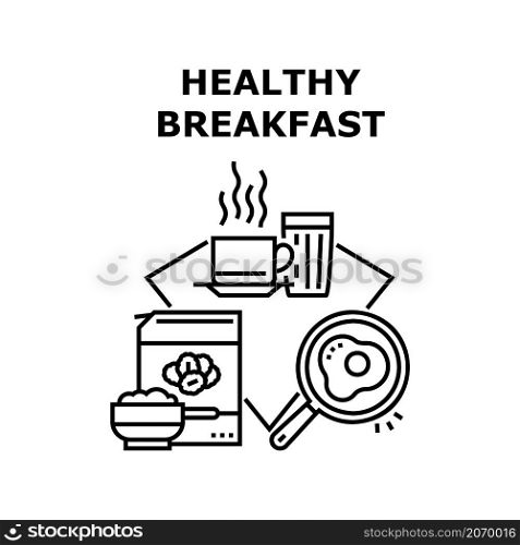 Healthy breakfast food. Morning meal. Cereal plate. Family menu top vector concept black illustration. Healthy breakfast icon vector illustration