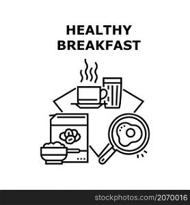 Healthy breakfast food. Morning meal. Cereal plate. Family menu top vector concept black illustration. Healthy breakfast icon vector illustration