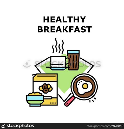 Healthy breakfast food. Morning meal. Cereal plate. Family menu top vector concept color illustration. Healthy breakfast icon vector illustration