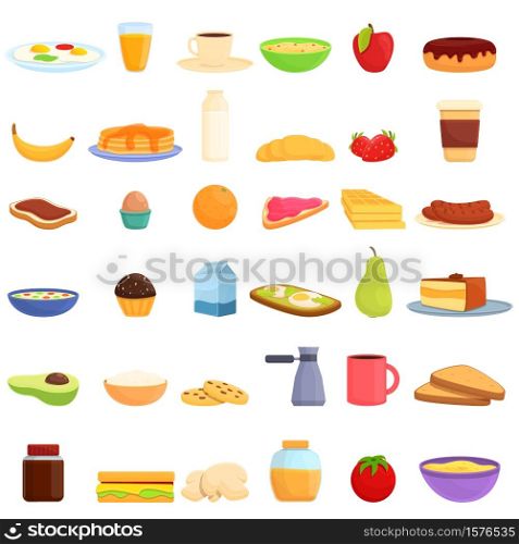 Healthy breakfast icons set. Cartoon set of healthy breakfast vector icons for web design. Healthy breakfast icons set, cartoon style