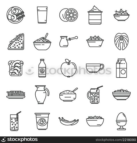 Healthy breakfast icons set outline vector. Protein food. Bread eating. Healthy breakfast icons set outline vector. Protein food