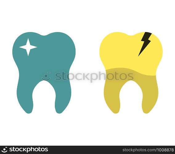 healthy clean and sick messy teeth in flat. healthy clean and sick messy teeth, flat