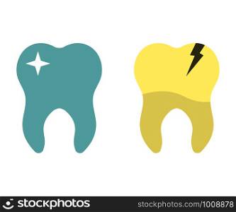 healthy clean and sick messy teeth in flat. healthy clean and sick messy teeth, flat
