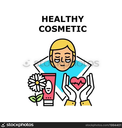 Healthy Cosmetic Vector Icon Concept. Healthy Cosmetic Prepared From Natural Aromatic Flower And Herb For Heart Care And Moisturizing Facial Skin. Healthcare Cosmetology Color Illustration. Healthy Cosmetic Vector Concept Color Illustration
