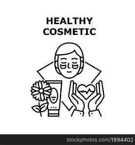 Healthy Cosmetic Vector Icon Concept. Healthy Cosmetic Prepared From Natural Aromatic Flower And Herb For Heart Care And Moisturizing Facial Skin. Healthcare Cosmetology Black Illustration. Healthy Cosmetic Vector Concept Black Illustration