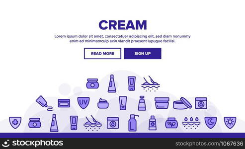 Healthy Cream Landing Web Page Header Banner Template Vector. Healthcare Cream In Tube And Container Concept Linear Pictograms. Day And Night Skin Protection Illustration. Healthy Cream Landing Header Vector