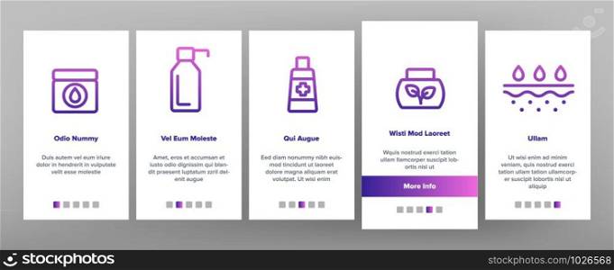Healthy Cream Onboarding Mobile App Page Screen Vector Icons Set Thin Line. Healthcare Cream In Tube And Container Concept Linear Pictograms. Day And Night Skin Protection Contour Illustrations. Healthy Cream Elements Vector Onboarding