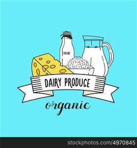 Healthy dairy products. Healthy organic products. Vector illustration.