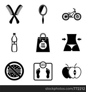 Healthy diet icons set. Simple set of 9 healthy diet vector icons for web isolated on white background. Healthy diet icons set, simple style