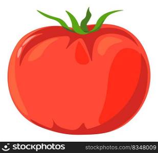 Healthy dieting and nutrition, nourishment and tasty meal, preparing and cooking salads with natural ingredients. Ripe and fresh tomato with leaf, market or shop, store. Vector in flat style. Tomato ripe vegetable with leaf, healthy food