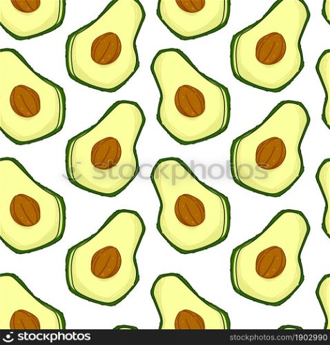 Healthy eating and nutrition, avocado with seeds repeatable print. Dieting and consuming vegetable. Background for menu or recipe ingredient. Seamless pattern, vector in flat style illustration. Avocado fruit with seed, fresh veggie pattern