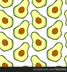 Healthy eating and nutrition, avocado with seeds repeatable print. Dieting and consuming vegetable. Background for menu or recipe ingredient. Seamless pattern, vector in flat style illustration. Avocado fruit with seed, fresh veggie pattern