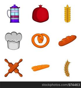 Healthy eating icons set. Cartoon set of 9 healthy eating vector icons for web isolated on white background. Healthy eating icons set, cartoon style