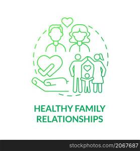 Healthy family relationship green gradient concept icon. Life balance abstract idea thin line illustration. Isolated outline drawing. Editable stroke. Roboto-Medium, Myriad Pro-Bold fonts used. Healthy family relationship green gradient concept icon