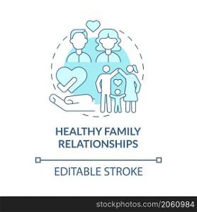 Healthy family relationship turquoise concept icon. Healthy lifestyle abstract idea thin line illustration. Isolated outline drawing. Editable stroke. Roboto-Medium, Myriad Pro-Bold fonts used. Healthy family relationship turquoise concept icon