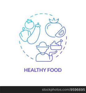 Healthy food blue gradient concept icon. Eating habit. Locally grown. Organic farming. Sustainable agriculture. Farmer market. Round shape line illustration. Abstract idea. Graphic design. Easy to use. Healthy food blue gradient concept icon