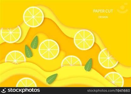 Healthy Food Concept.Vector illustration origami art.Spreading Orange or Lemon Juice .. Spreading Orange or Lemon Juice Fruit Slices . Healthy Food Concept.Art cut illustration for website template.