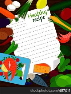 Healthy food cooking recipe paper vector blank template. Healthy food cooking recipe paper