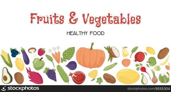 Healthy food frame vector illustration. Hand drawn Vegetables and fruits . Organic food banner. Good nutrition. Healthy food frame vector illustration. Hand drawn Vegetables and fruits . Organic food banner. Good nutrition.