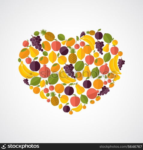 healthy food heart composition flat style icons background vector illustration