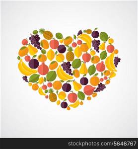 healthy food heart composition flat style icons background vector illustration