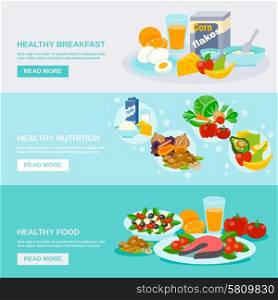 Healthy food horizontal banner set with breakfast nutrition flat elements isolated vector illustration. Healthy Food Banner