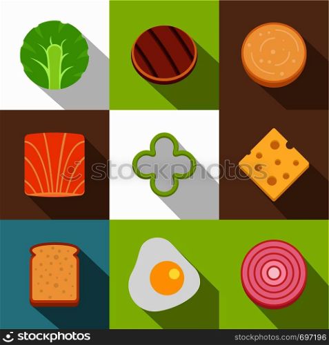 Healthy food icons set. Flat set of 9 healthy food vector icons for web with long shadow. Healthy food icons set, flat style