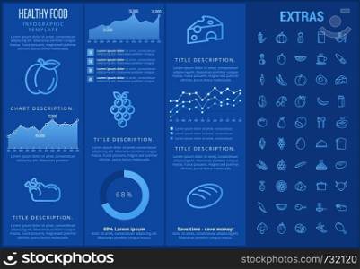 Healthy food infographic template, elements and icons. Infograph includes customizable graphs, charts, line icon set with food plate, restaurant meal ingredients, eat plan, fish, vegetables, meat etc.. Healthy food infographic template, elements, icons