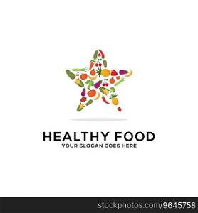 Healthy food logo design fresh fruits Royalty Free Vector