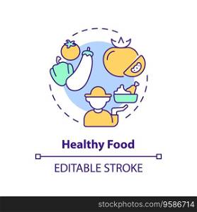 Healthy food multi color concept icon. Eating habit. Locally grown. Organic farming. Sustainable agriculture. Farmer market. Round shape line illustration. Abstract idea. Graphic design. Easy to use. Healthy food multi color concept icon