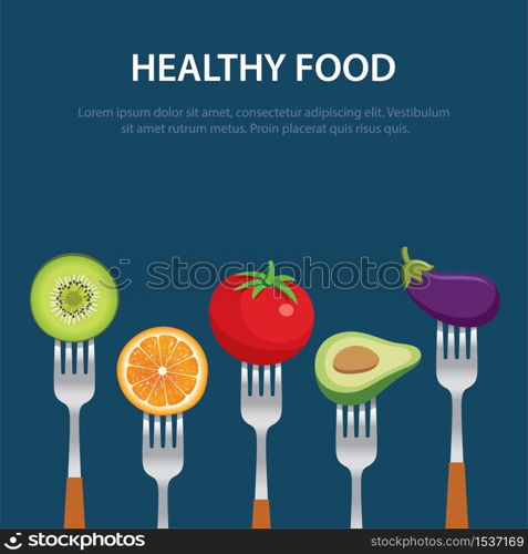 healthy food on the forks diet concept fruits and vegetables