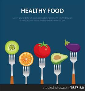 healthy food on the forks diet concept fruits and vegetables