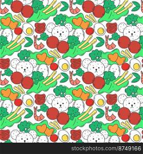 Healthy food seamless pattern. Background organic products. Asian food print. Grocery template for textile, packaging, paper and design vector illustration. Healthy food seamless pattern