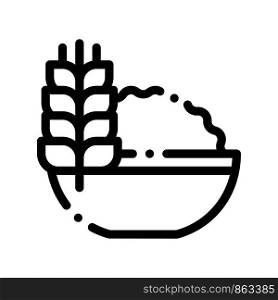 Healthy Food Wheat Spikelet Vector Thin Line Icon. Bio Eco Agricultural Wheat Pain In Bowl Linear Pictogram. Organic Healthcare Vitamin Delicious Nutrition Monochrome Contour Illustration. Healthy Food Wheat Spikelet Vector Thin Line Icon