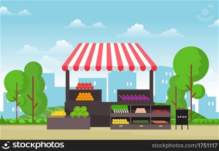 Healthy Fruit Vegetable Store Stall Stand Grocery in City Illustration