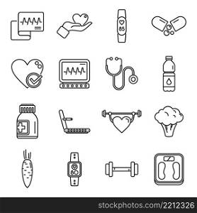 Healthy heart icons set outline vector. Health care. Cardiac medicine. Healthy heart icons set outline vector. Health care