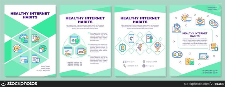 Healthy internet habits tips brochure template. Flyer, booklet, leaflet print, cover design with linear icons. Vector layouts for presentation, annual reports, advertisement pages. Healthy internet habits tips brochure template