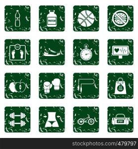Healthy life icons set in grunge style green isolated vector illustration. Healthy life icons set grunge