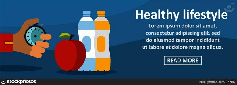 Healthy lifestyle banner horizontal concept. Flat illustration of healthy lifestyle banner horizontal vector concept for web. Healthy lifestyle banner horizontal concept