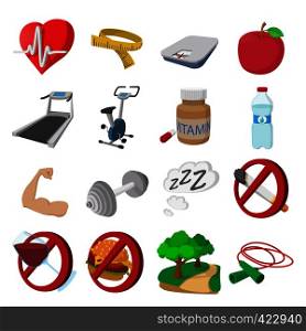 Healthy lifestyle cartoon icons. Fitness set isolated on white background. Healthy lifestyle cartoon icons
