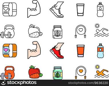 Healthy lifestyle colorful icons set image Vector Image