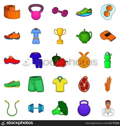 Healthy lifestyle icons set. Cartoon set of 25 healthy lifestyle vector icons for web isolated on white background. Healthy lifestyle icons set, cartoon style