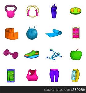 Healthy lifestyle icons set in cartoon style. fitness set collection vector illustration. Healthy lifestyle icons set