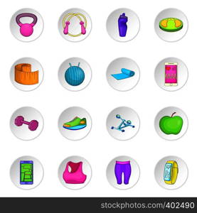 Healthy lifestyle icons set in white circle isolated on white background. Cartoon vector illustration. Healthy lifestyle icons set
